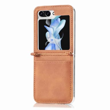 Nahka kuori korttipaikan kanssa Samsung Galaxy Z Flip 5 - Ruskea