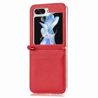 Nahka kuori korttipaikan kanssa Samsung Galaxy Z Flip 5 - Punainen