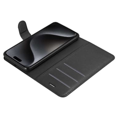 iPhone 15 PRO MAX Suojakuori Lompakkokotelo (Musta)