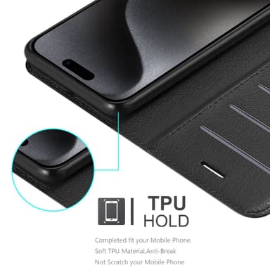 iPhone 15 PRO MAX Suojakuori Lompakkokotelo (Musta)