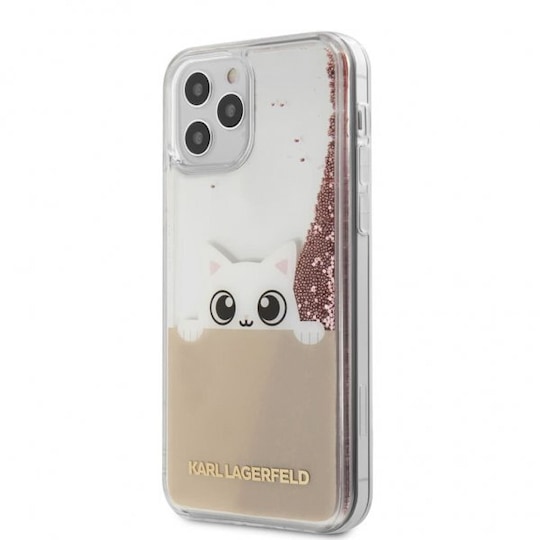 Karl Lagerfeld iPhone 12/iPhone 12 Pro Suojakuori Liquid Glitter Peek a Boo Vaaleanpunainen