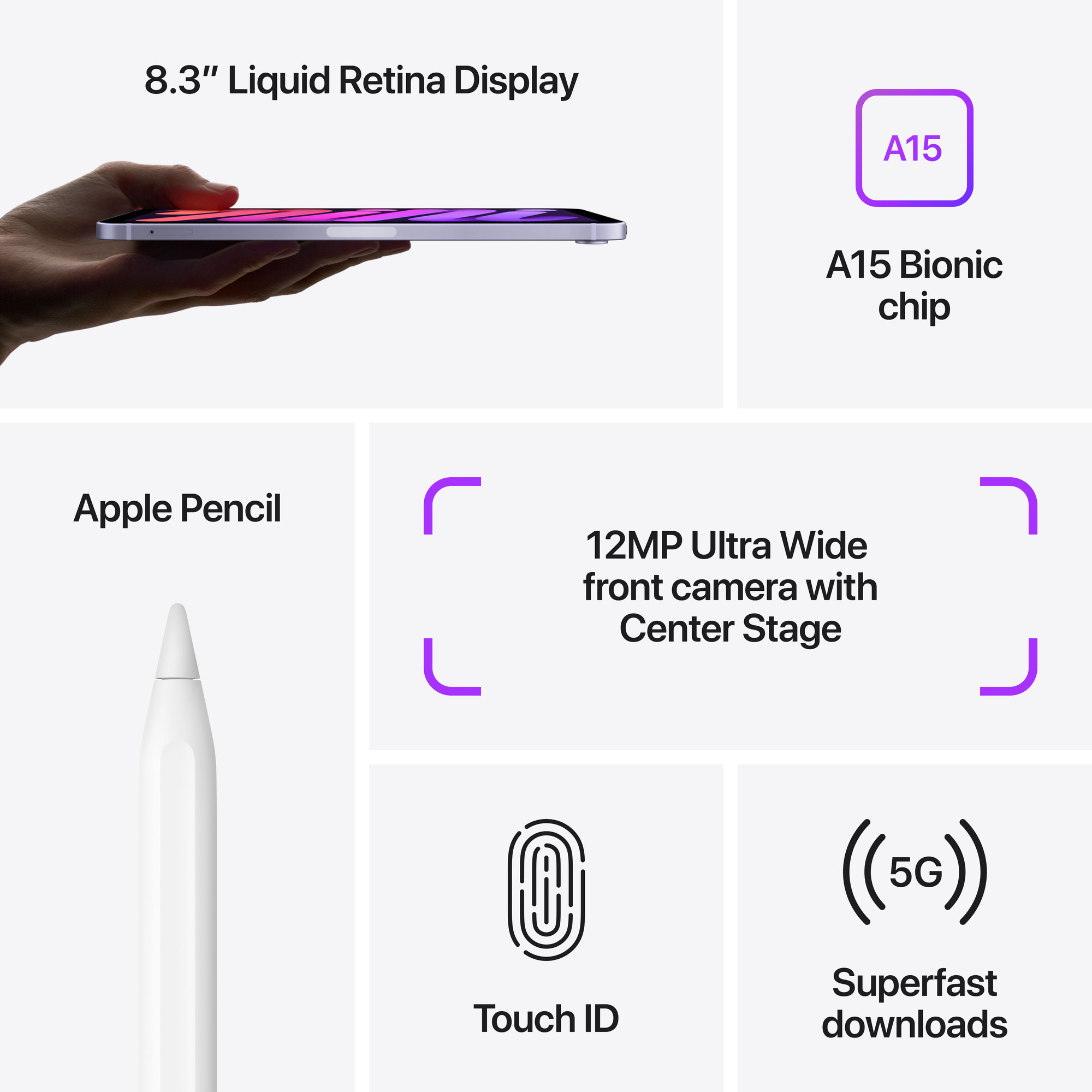 iPad mini (2021) 256 GB WiFi + Cellular (violetti)