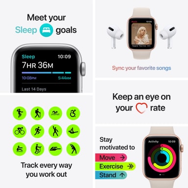 Apple Watch Nike SE 40mm GPS (hopea/platinanvalk. Nike-ranneke) - Älykellot  - Gigantti