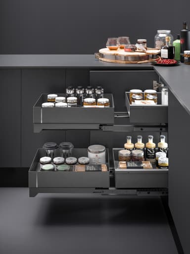 Epoq FlyBox 100 cm ulosvedettävät kelkat kulmakaappiin (harmaa)
