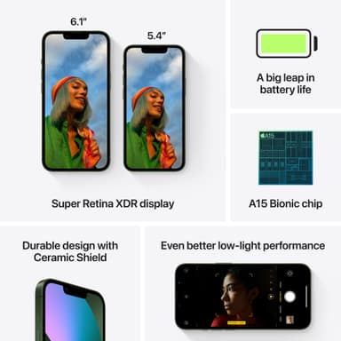 iPhone 13 mini – 5G älypuhelin 256 GB (vuorimännynvihreä)