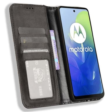 SKALO Motorola Moto E14 4G Kohokuvioitu Premium lompakkokotelo - Musta