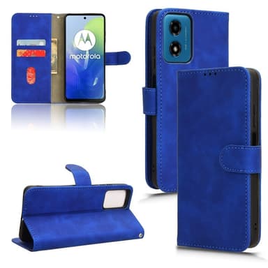 SKALO Motorola Moto E14 4G Matt PU Nahka lompakkokotelo - Sininen