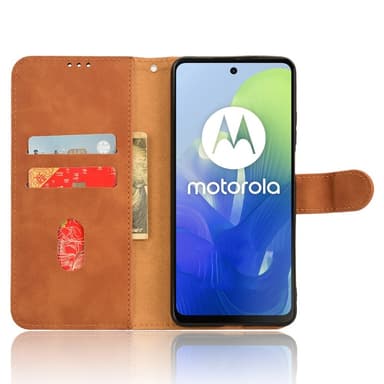 SKALO Motorola Moto E14 4G Matt PU Nahka lompakkokotelo - Ruskea