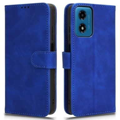 SKALO Motorola Moto E14 4G Matt PU Nahka lompakkokotelo - Sininen