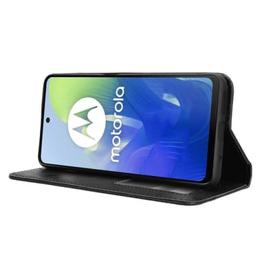 SKALO Motorola Moto E14 4G Kohokuvioitu Premium lompakkokotelo - Musta