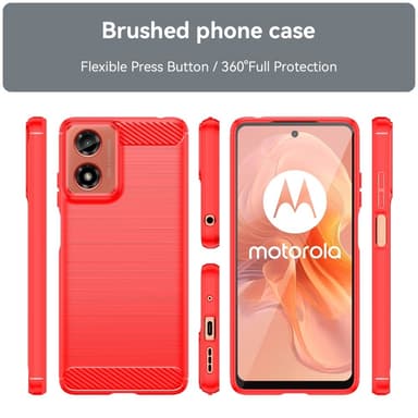 SKALO Motorola Moto E14 4G Armor Carbon Iskunkestävä TPU suojakuori - Punainen