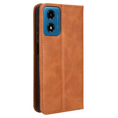 SKALO Motorola Moto E14 4G Kohokuvioitu Premium lompakkokotelo - Ruskea