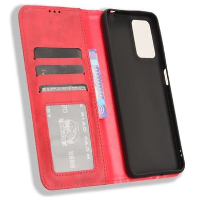 SKALO Motorola Moto E14 4G Kohokuvioitu Premium lompakkokotelo - Punainen