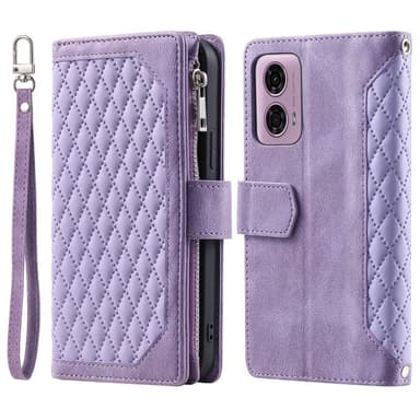 SKALO Motorola Moto E14 4G Iso Tikattu Lompakkokotelo - Violetti