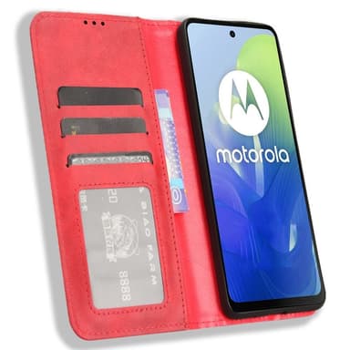 SKALO Motorola Moto E14 4G Kohokuvioitu Premium lompakkokotelo - Punainen