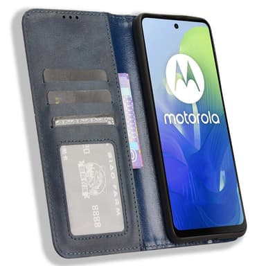SKALO Motorola Moto E14 4G Kohokuvioitu Premium lompakkokotelo - Sininen