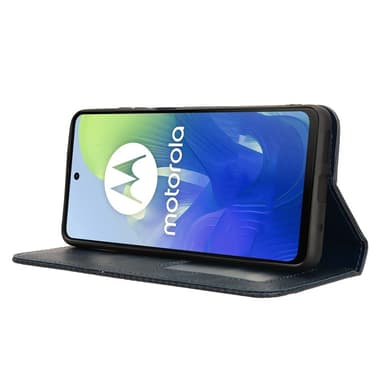SKALO Motorola Moto E14 4G Kohokuvioitu Premium lompakkokotelo - Sininen