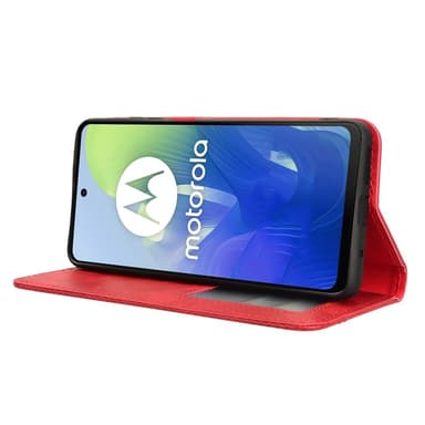 SKALO Motorola Moto E14 4G Kohokuvioitu Premium lompakkokotelo - Punainen
