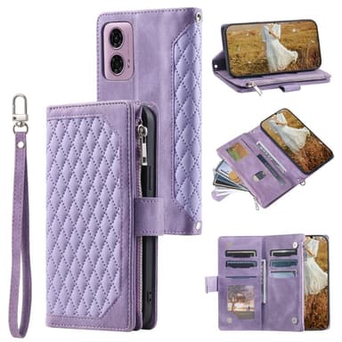 SKALO Motorola Moto E14 4G Iso Tikattu Lompakkokotelo - Violetti