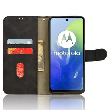 SKALO Motorola Moto E14 4G Matt PU Nahka lompakkokotelo - Musta