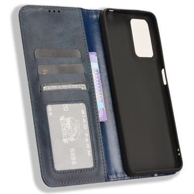 SKALO Motorola Moto E14 4G Kohokuvioitu Premium lompakkokotelo - Sininen