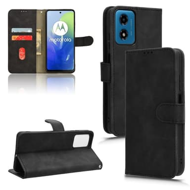 SKALO Motorola Moto E14 4G Matt PU Nahka lompakkokotelo - Musta