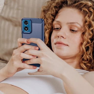 SKALO Motorola Moto E14 4G Armor Carbon Iskunkestävä TPU suojakuori - Sininen