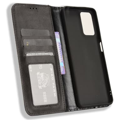 SKALO Motorola Moto E14 4G Kohokuvioitu Premium lompakkokotelo - Musta