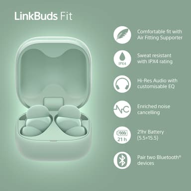 Sony LinkBuds Fit täysin langattomat in-ear kuulokkeet (vihreä)