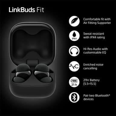 Sony LinkBuds Fit täysin langattomat in-ear kuulokkeet (musta)