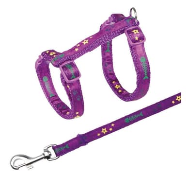 Kissanpennun valjaat talutushihnalla, motiivihihna, nylon, 22-36 cm/10 mm, 1,20 m