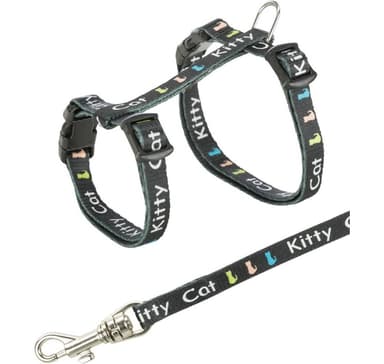 Junior kissanpennun valjaat hihnalla, Kitty Cat -aihe, 21–33 cm/8 mm, 1,20 m