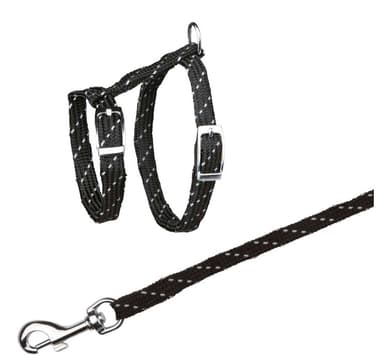 Kissanpennun valjaat hihnalla, heijastava, nylon, 18-35 cm/10 mm, 1,30 m