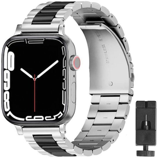 Rannekoru ruostumatonta terästä Apple Watch 7 (41mm) - Hopea/Musta