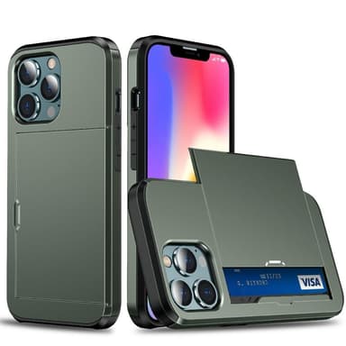 SKALO iPhone 13 Mini Armor Suojakuori korttikotelo - Vihreä