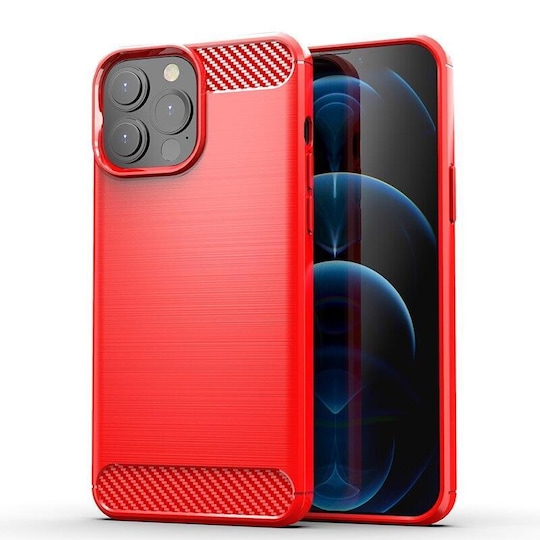 SKALO iPhone 13 Pro Armor Carbon Iskunkestävä TPU suojakuori - Punainen