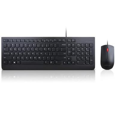Langaton Lenovo Essential -näppäimistö ja hiiriyhdistelmä, USB, hiiri mukana, Yhdysvaltain englanti Euro -symbolilla, englanti, numeronäppäimistö, USB, musta