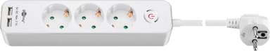 Goobay 3-suuntainen jatkojohto kytkimellä ja 2 USB-portilla