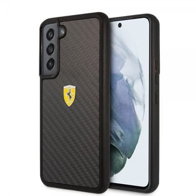Ferrari Samsung Galaxy S22 Plus Kuori Real Carbon Metal Logo Musta