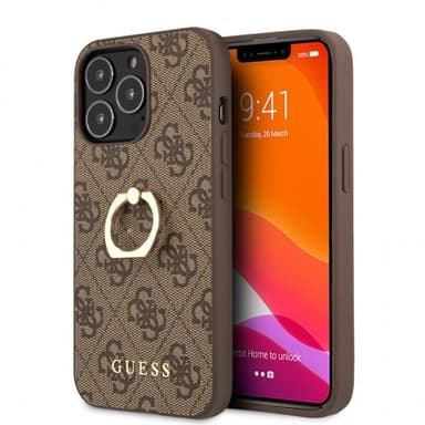 Guess iPhone 13 Pro Kuori Ring Stand Ruskea