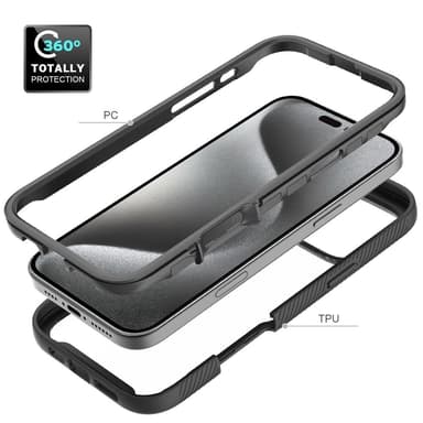 SKALO iPhone 16 Pro Max Iskunkestävä Clear Hybridi Suojakuori - Musta