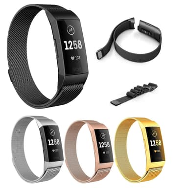 SKALO Milanese Loop to Fitbit Charge 3/4 - Musta