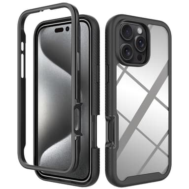 SKALO iPhone 16 Pro Max Iskunkestävä Clear Hybridi Suojakuori - Musta