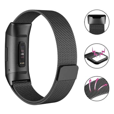 SKALO Milanese Loop to Fitbit Charge 3/4 - Musta