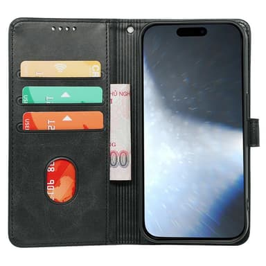 SKALO iPhone 16 Pro Max Lompakkokotelo PU-nahkaa - Musta