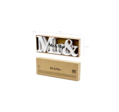 Koriste Puinen Mr & Mrs, valkoinen, 50 x 9,5 cm