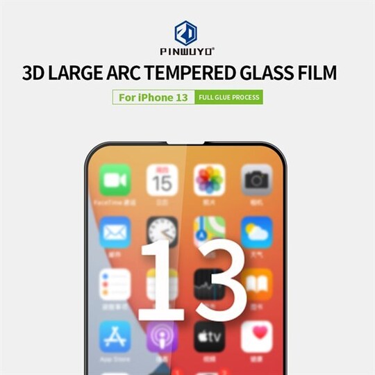 Näytönsuoja 9H ja 3D karkaistua lasia, sekä lisäkovuudella mallille iPhone 13 / 13 Pro - Musta