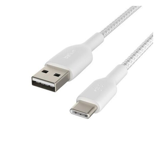 USB-CUSB-A-kaapeli punottu, valkoinen (3m)
