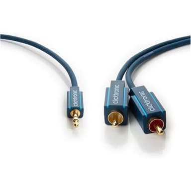 Clicktronic MP3-sovitinkaapeli 70468 3,5 mm: n uros (3-nastainen, stereo), 2 RCA-urospuolista (ääni vasen/oikea), 3 m