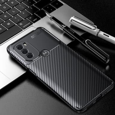 SKALO Moto G31 / G41 / G71 Carbon Fiber TPU-suojakuori - Musta